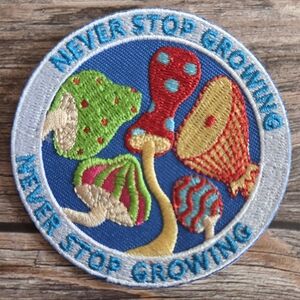 Never Stop Growing Retro 60s 70s Style Mushroom Hippy Hippie Iron On Patch